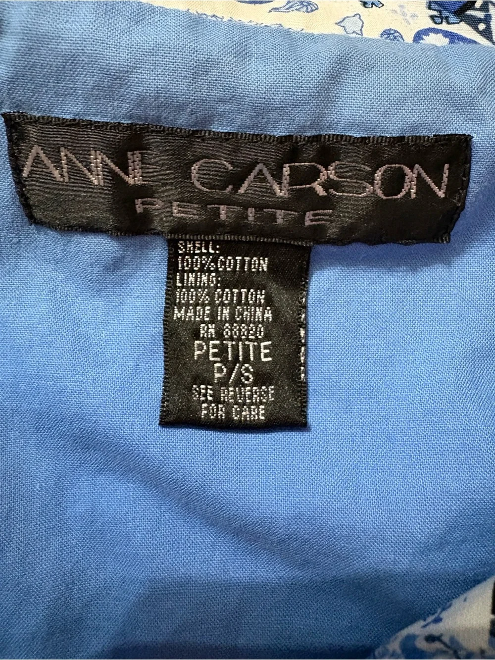 Anne Carson Blue & White Cotton Petite Jacket with Button Front